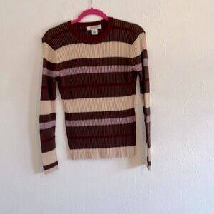 Austin Clothing Co. Long Sleeve Crew Neck Striped Sweater Metallic Accent Size L